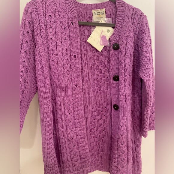 Kilronan Knitwear Ireland Wool purple cardigan - Picture 4 of 5